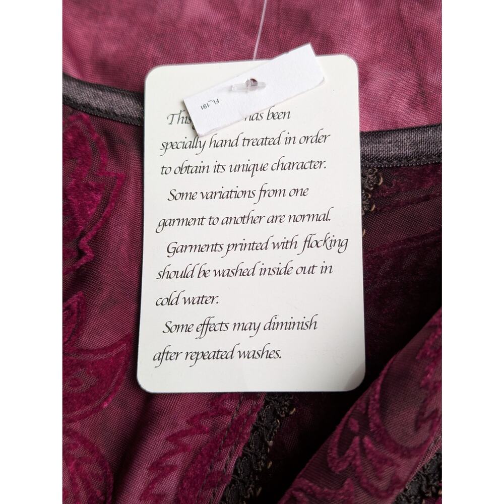 Roz and Ali NWT Flocked top size L Wine overdyed Bust 39 Waist 34" C back 24" - Picture 6 of 10